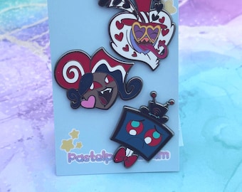 Hazbin Hotel -  The Vees Chibi heads - Vox, Valentino and Velvette Enamel Pin badge