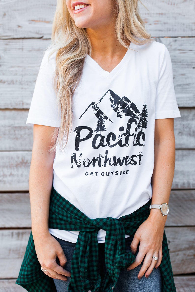 Pacific Northwest Get Outside V Neck T shirt. PNW Clothing. PNW Tee. Washington. Oregon Shirt. Idaho Shirt. PNW Gear. The Great Outdoors Pacific Northwest Get Outside V Neck T shirt. PNW Clothing. PNW Tee. Washington. Oregon Shirt. Idaho Shirt. PNW Gear. The Great Outdoors