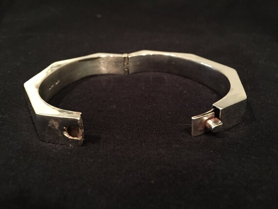 heavy Mexican silver octagonal bangle bracelet - image 2