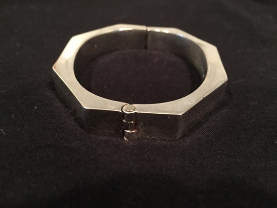 heavy Mexican silver octagonal bangle bracelet - image 1