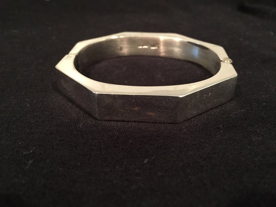 heavy Mexican silver octagonal bangle bracelet - image 4