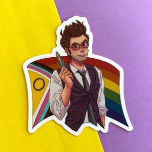 Pride Flag 14th Doctor Sticker, David Tennant, Doctor Who, Fourteenth Doctor, LGBTQIA Pride