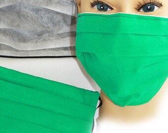 Überziehmaske Maske Textilmaske aus Baumwolle mit Innenvlies - Moosgrün - 15416 + Gratiszugabe