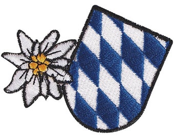 Aufnäher Patches Applikation - Edelweiss bayerisch Rauten - Gr. ca. 6,5 x 5 cm  (04025)