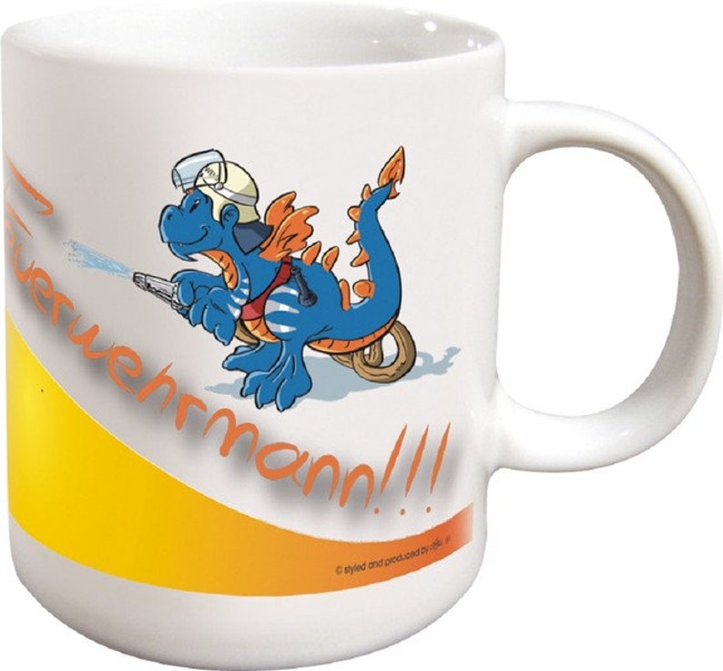 Tasse Keramik Kaffeetasse Kaffeebecher Print FEUERWEHR Blauer Drache Draco 57443 Bild 1