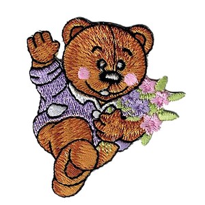 Aufnäher Patches - Bär Teddy Bärchen mit Strauß Blumen - Gr. ca. 5,5 x 6cm (BR850/1)