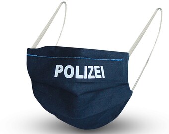 Überziehmaske Maske Behelfsmaske mit Innenvlies - Blau mit Aufdruck POLIZEI 15808 + Gratiszugabe