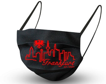 Cover mask mask in black made of cotton - Skyline Frankfurt - 15652 + free addition