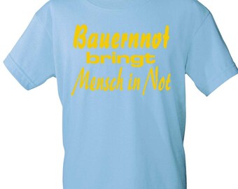 T-shirt with print - farmers' distress puts people in need - 15722 light blue size. S-3XL