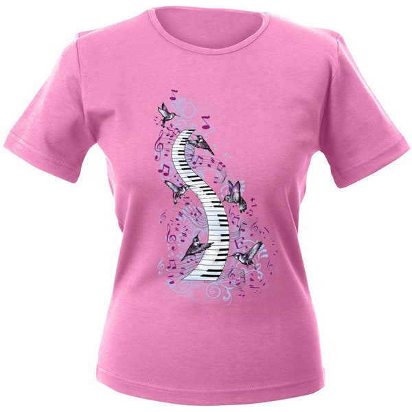 Damen Musik T-Shirt Girly-Shirt  KLAVIER - VÖGEL