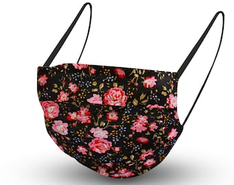 Cover mask mask made of cotton - Flowers Black-Pink-Olive 15631 + Free Surgical Mask