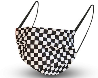 Cover mask mask made of cotton - chequered flag small black and white - 15407 + free surgical mask