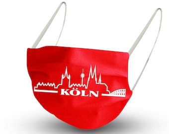 Cover mask mask in red made of cotton with inner fleece - Skyline Köln Cologne 15617 + free gift