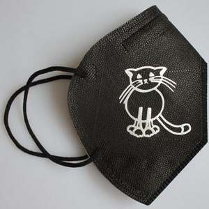 1x FFP2 Maske in Schwarz mit Applikation Bügeltransfer - Katze Cat Cartoon 1 - 15279