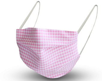 Cover mask mask made of cotton with inner fleece - Pink-White Pepita - 15405 + free gift