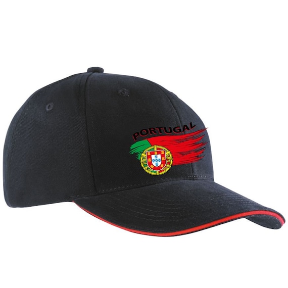 Baseball cap with textile print waving flag of Portugal 50189 black