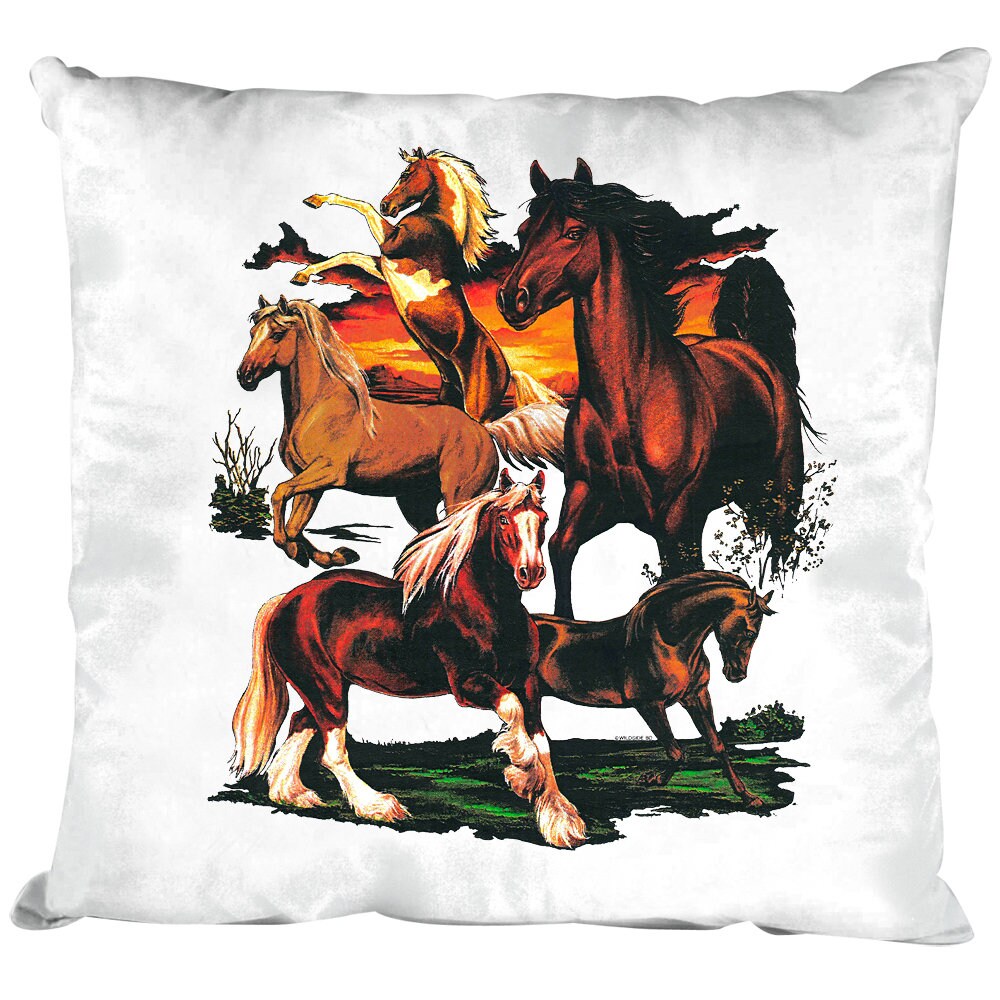 Pony-Pferd-Wasserfarben-Kissen 40 X 40 Cm – Leinenbezug, Regenbogenfarben, Mit Reißverschluss & Füllung – Dekorativ & Kuschelig