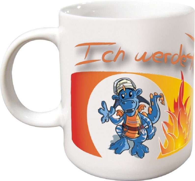 Tasse Keramik Kaffeetasse Kaffeebecher Print FEUERWEHR Blauer Drache Draco 57443 Bild 2