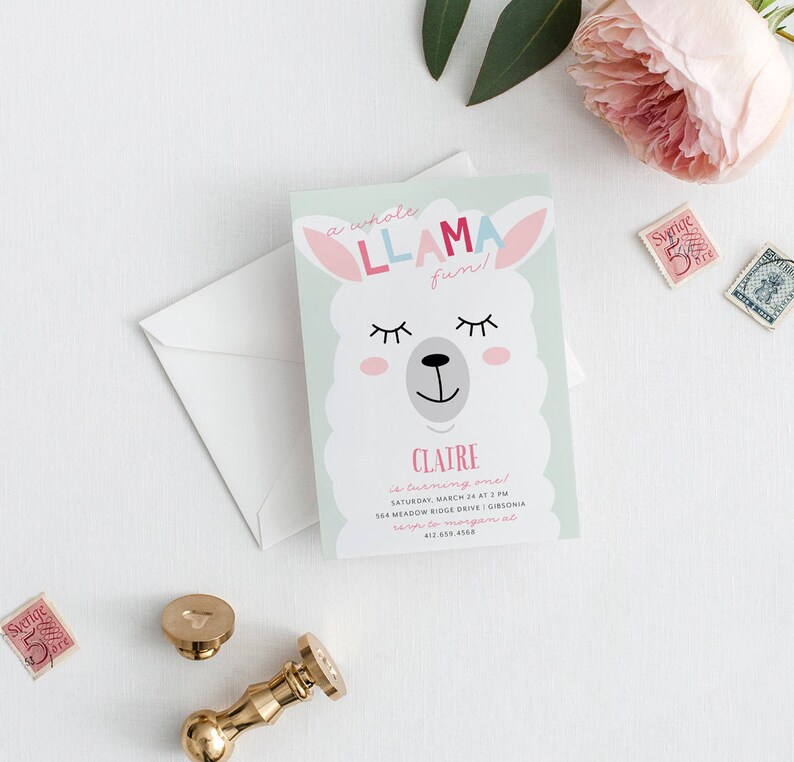 Llama Birthday Invitation Llama Party Invites Girl Party | Etsy