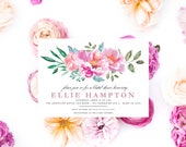 Purple Bridal Shower Invitation,  Bridal Shower Invitation,  Spring Bridal Shower Inviation, Floral Bridal Shower Invitation, Wedding Shower