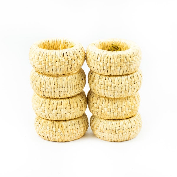 Vintage Boho Bamboo Rattan Wicker Napkin Rings- Set of Eight 8