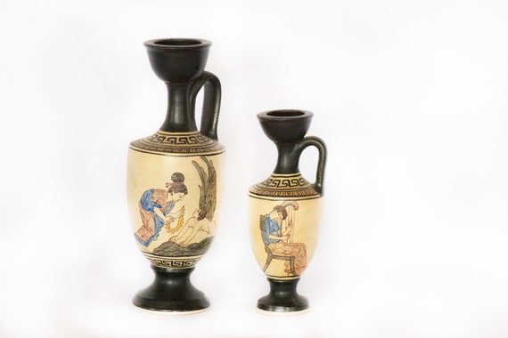 Vintage Handmade Bud Vases With Classical Greek Motifs And Etsy