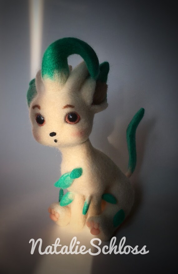 Needle Felted Leafeon Pokemon Anime Felting Cm Etsy