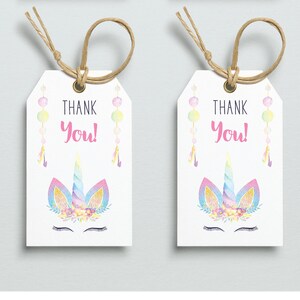 Birthday / Baby Shower Thank You Favor Tags | Unicorn Pastel Lashes | Printable