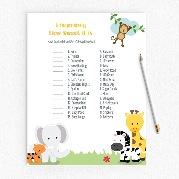 Baby Shower Game Pregnancy How Sweet It Is - Animal Safari - Printable