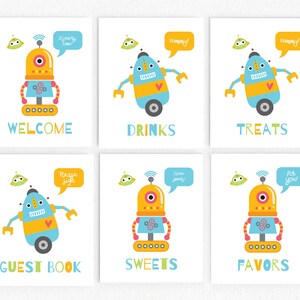 Roboter Geburtstag Baby Shower Tischdekoration Zeichen Set | Roboter | Let&#39;s Go Nuts | Roboter Party | Druckbar