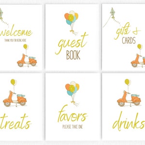 Baby Shower Table Decoration Signs Set- Scooter Balloons - Neutral - Printable