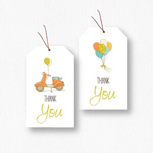 Baby Shower Birthday Thank You/Favor Tags - Scooter Balloons - Printable