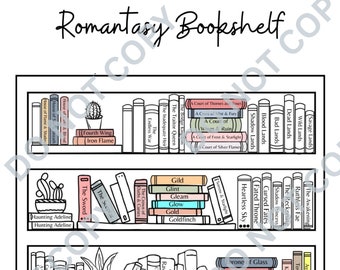 ¡Hoja para colorear de estantería Romantasy! - RETRATO / Fantasía romántica / Libros de fantasía / Smut / Bookstagram / Bookish / Estantería romántica