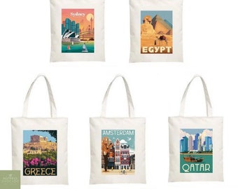 Travel City Tote Bag | Country Tote | Travel Tote | Tote Bag | Travel Bag | Canvas Tote | Reusable Tote | Country Travel Bag