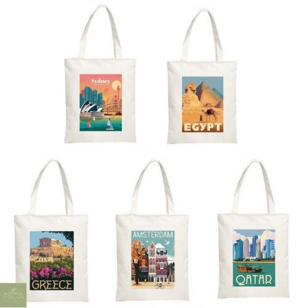 Travel City Tote Bag | Country Tote | Travel Tote | Tote Bag | Travel Bag | Canvas Tote | Reusable Tote | Country Travel Bag