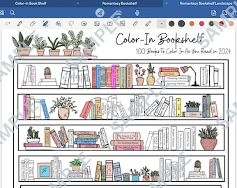 Romantasy Bookshelf Coloring Sheet – 100 Books to Color  2024 (Digital Download)