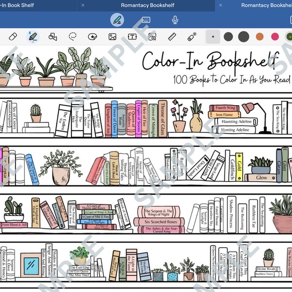 Romantasy Bookshelf Coloring Sheet! -LANDSCAPE | Romance Fantasy | Fantasy Book | Fantasy Romance | Bookish | Acotar Bookshelf | HOSAB Shelf