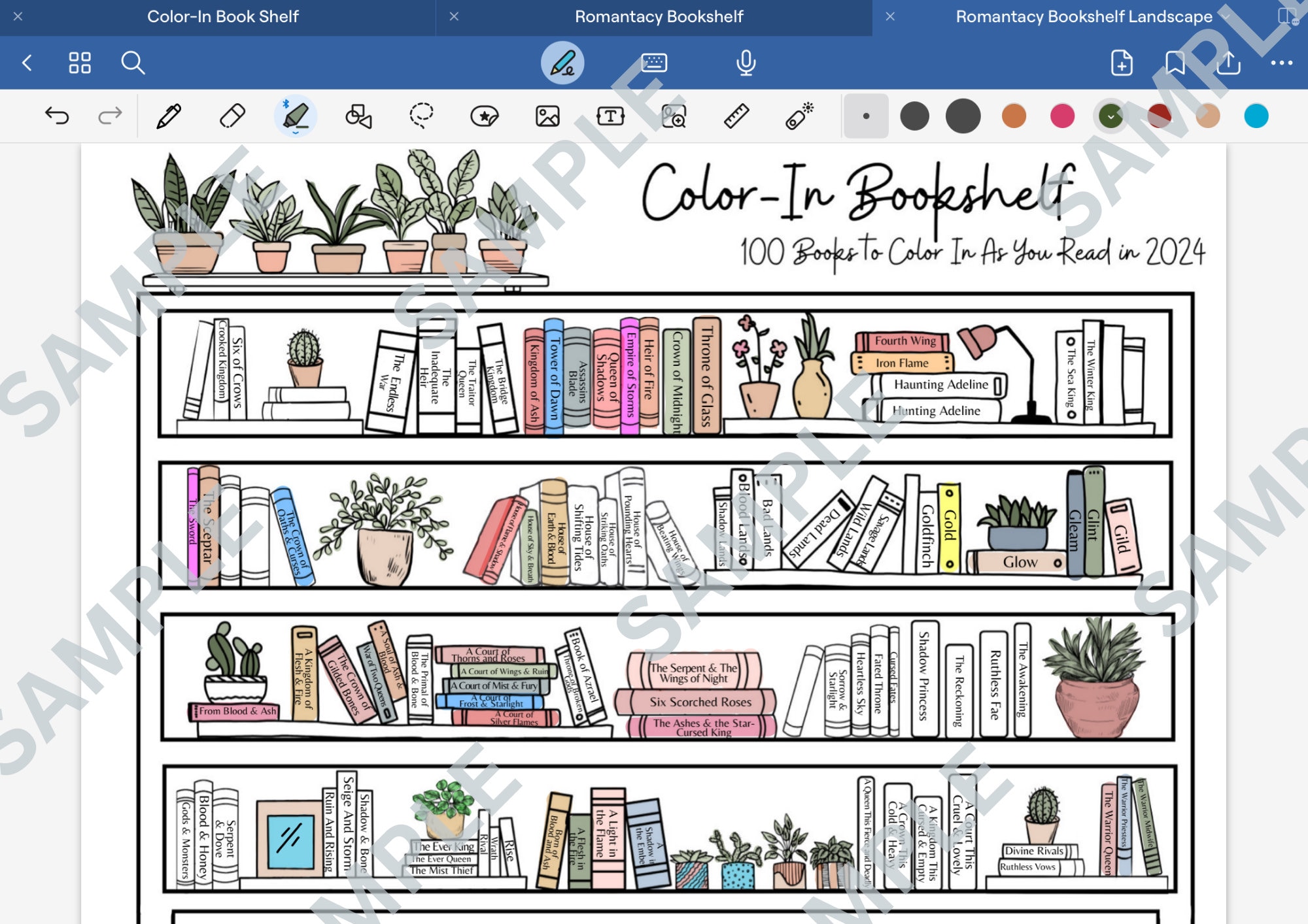Romantasy Bookshelf Coloring Sheet! -LANDSCAPE | Romance Fantasy ...