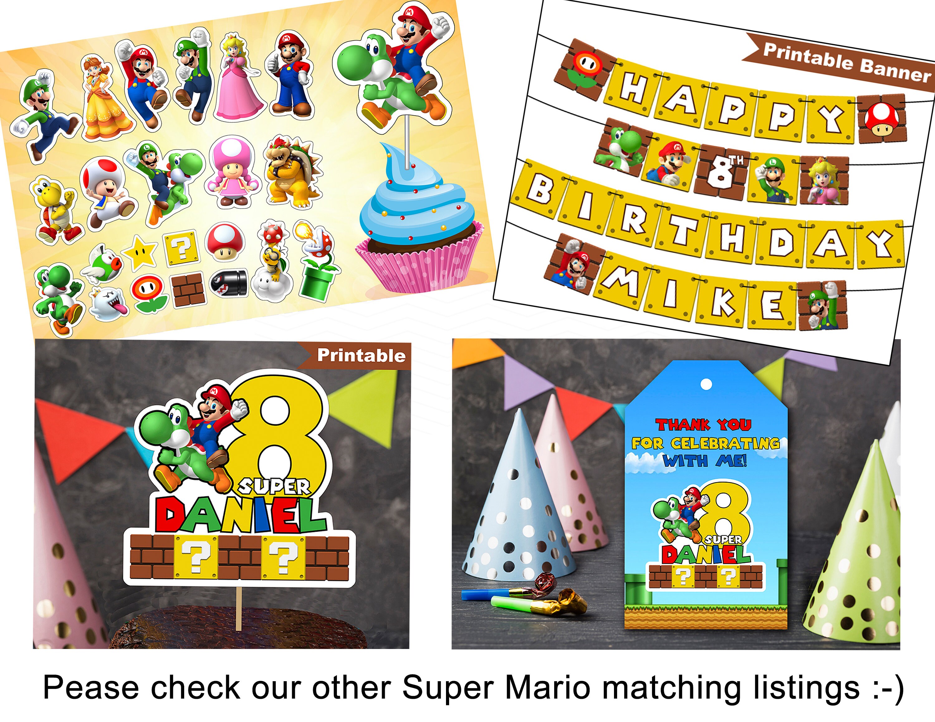Printable Super Mario Cake Topper Digital Super Mario Party | Etsy