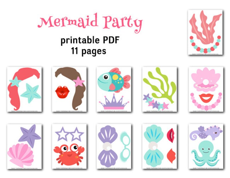 Printable Mermaid Photo Booth Props Mermaid Party Photo Booth | Etsy