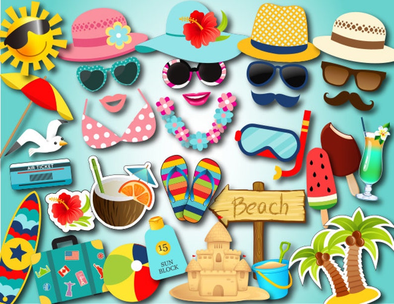Instant Download Hawaiian Photobooth Props Summer Party Photo Booth Props Printable Beach Party Photo Booth Props Pool Party Props 0074