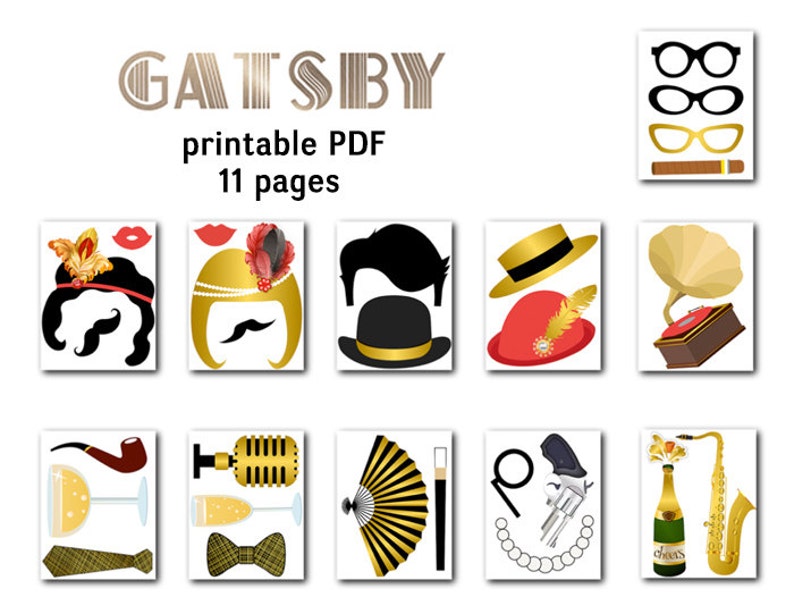 Printable Gatsby Photo Booth Props Instant Download 1920/'s Great Gatsby Party Photo Booth Props 0312 Roaring 20s Party Photo Booth Props