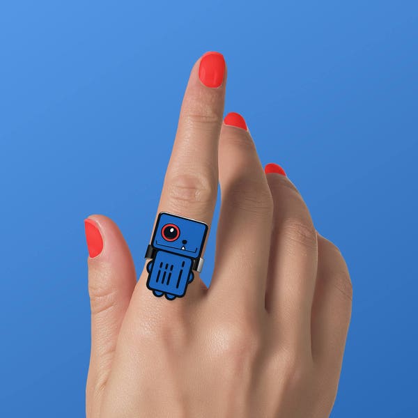 Robot Ring, Robot Jewelry, Nerd Ring, Adjustable Ring, Blue Enamel Ring, Statement Ring, Boys Robot Ring, Girls Robot Ring, Festival Fashion