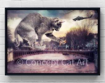 Unique art print on paper Wall decor King Kat by The Concept Cat Giant monster cinema theme cat lovers gift idea artwork illustration photo