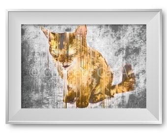 Abstract mixed media art print Wall decor contemporary art modern cat lovers gift  wall abstract kitten cat picture animal kitten image