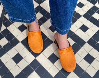 Swedish Clogs Sweden Elsa Classic in Orange Stain Resistant Nubuck by Lotta from Stockholm / Mules / Low Heel / lottafromstockholm