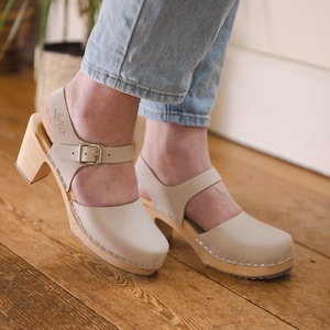 NEW Swedish Clogs Sweden Highwood Oatmeal Oiled Nubuck Leather by Lotta from Stockholm Wooden Clogs / High Heel / Mary Jane Shoes / image 1