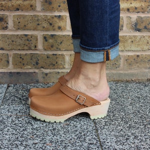 Swedish Clogs Classic Brown Oiled Nubuck Leather on Tractor Base by Lotta from Stockholm / Handmade / Mules / Low Heel/ lottafromstockholm