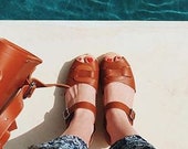 Clogs Swedish Clogs Low Peep Heel Tan Leather by Lotta from Stockholm Wooden Clogs Flat Open Sweden Handmade Shoes Clog