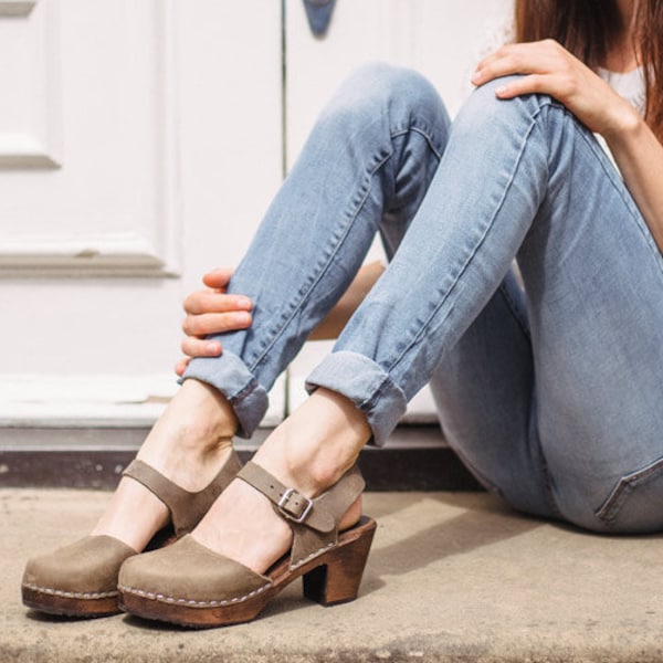 Swedish Clogs Highwood Taupe Oiled Nubuck Leather by Lotta from Stockholm / Wooden Clogs / Mary Jane Shoes / Sweden / lottafromstockholm